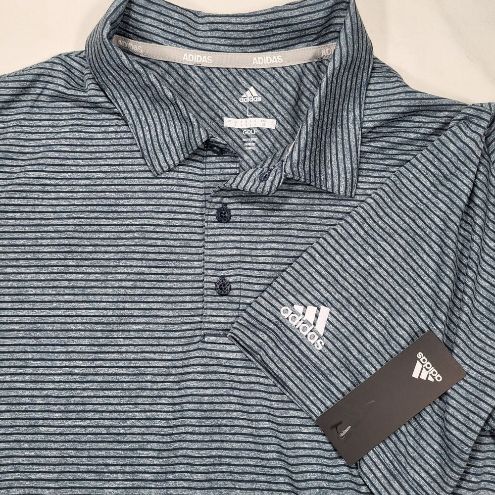 Adidas Golf Men's Large Crew Navy Feeder Stripe Short Sleeve Polo